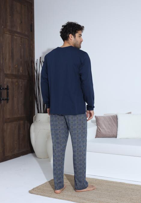 Pijama Barbati ,Maneca si Pantaloni Lungi,Culoare Bleumarin,Engros